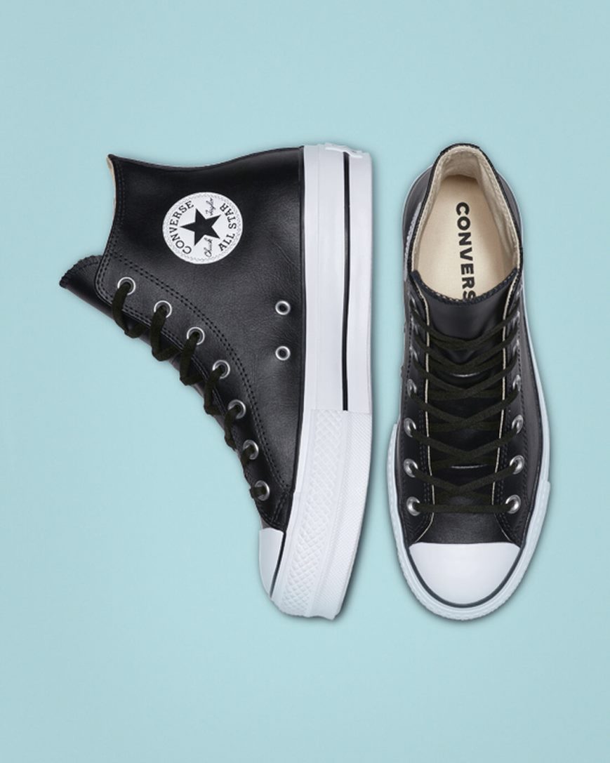 Topanky Na Platforme Converse Chuck Taylor All Star Lift Kozene Vysoke Damske Čierne Biele | SK HOMIR3